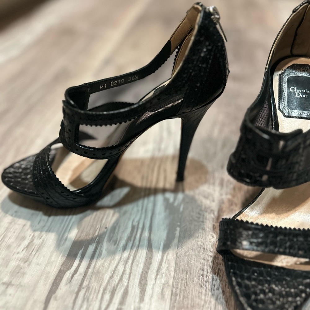 Gently used Christian Dior Black Mesh Heels! Size 36 1/2. - Picture 5 of 8